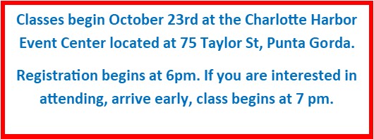 SW FL Classes begin October 23rd at 7 pm